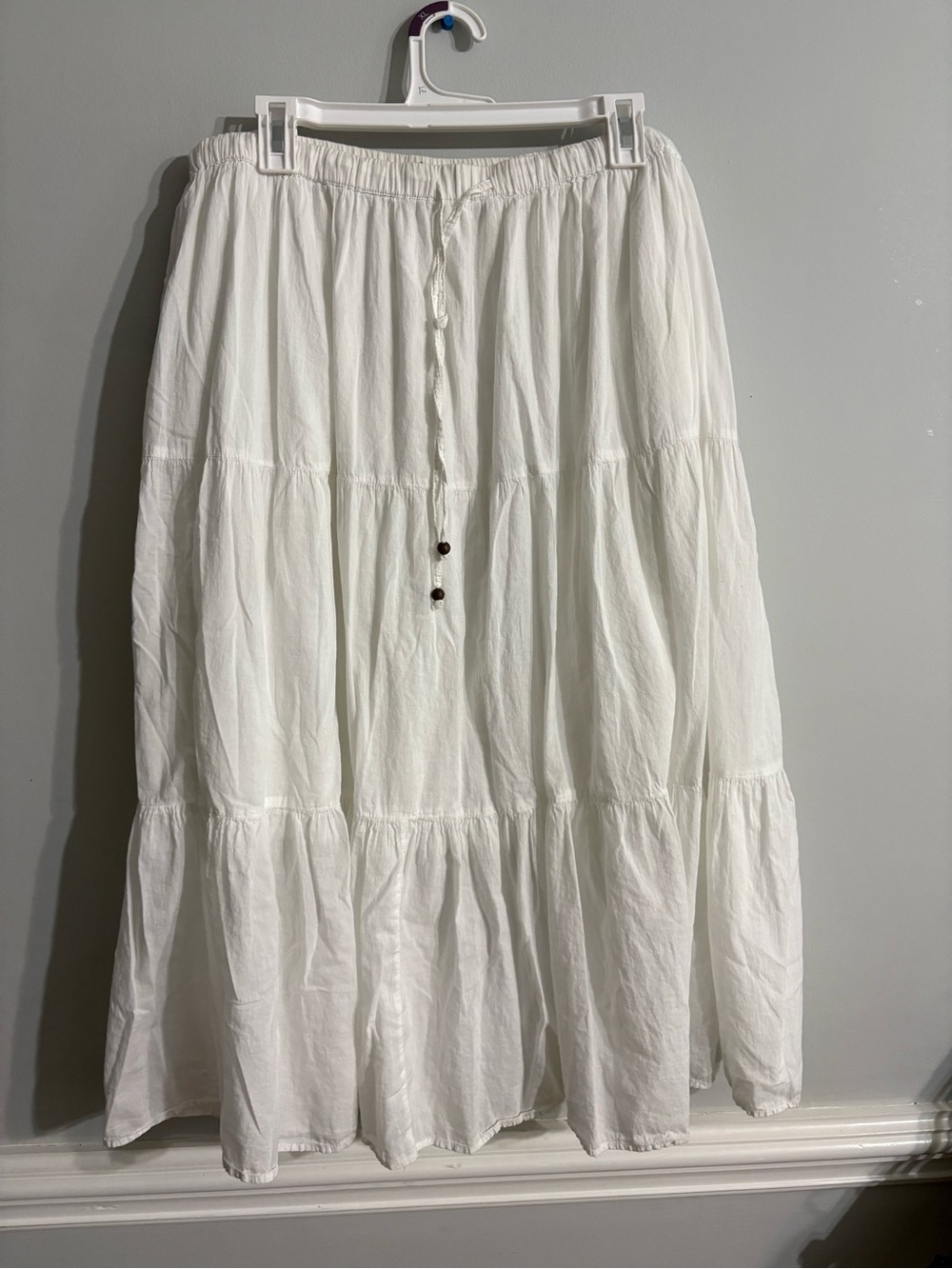 Cottagecore White Stag prairie White boho Cotton Tiered flowy Maxi Skirt XL